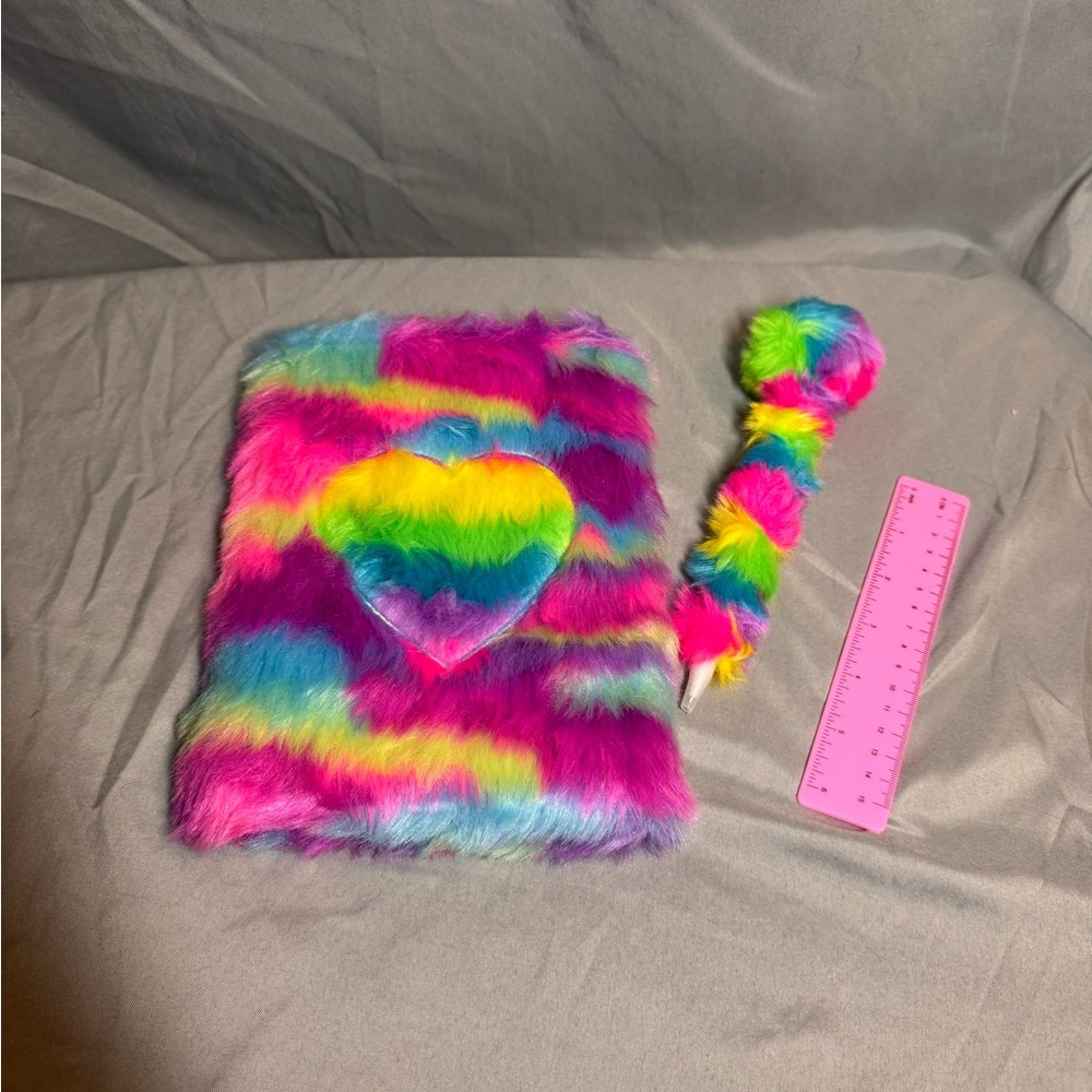 Colorful Furry Notebook and Pen Set
